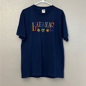 Fruit of the Loom Heavy Cotton Embroidered Bahamas Blue Tee Shirt Large Blue